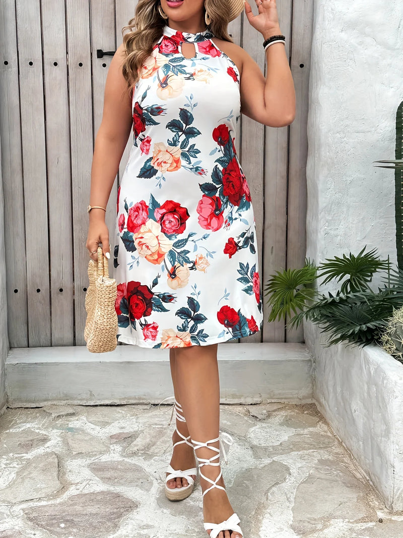 Vestido Plus Size, estampado, Flores