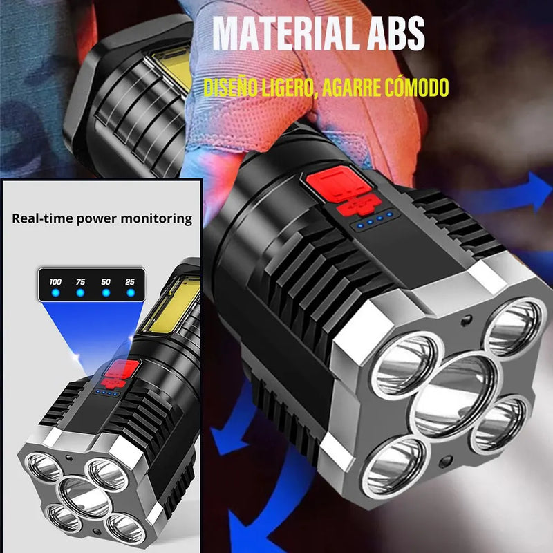 Lanternas LED de alta potência 5LED Recarregável com luz lateral 3 modos de iluminação