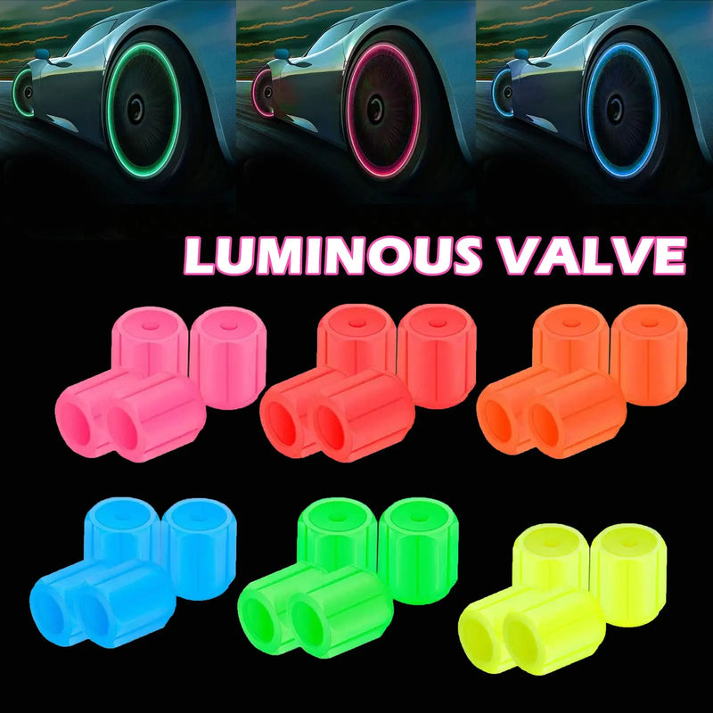 4 peças tampas de válvula de pneu luminosas carro motocicleta