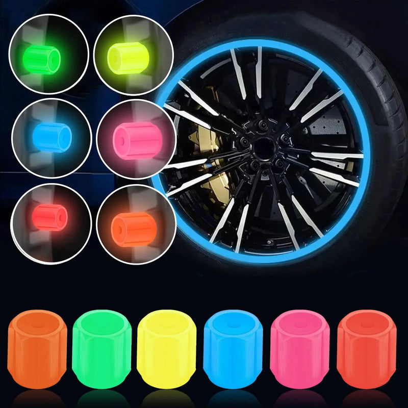 4 peças tampas de válvula de pneu luminosas carro motocicleta